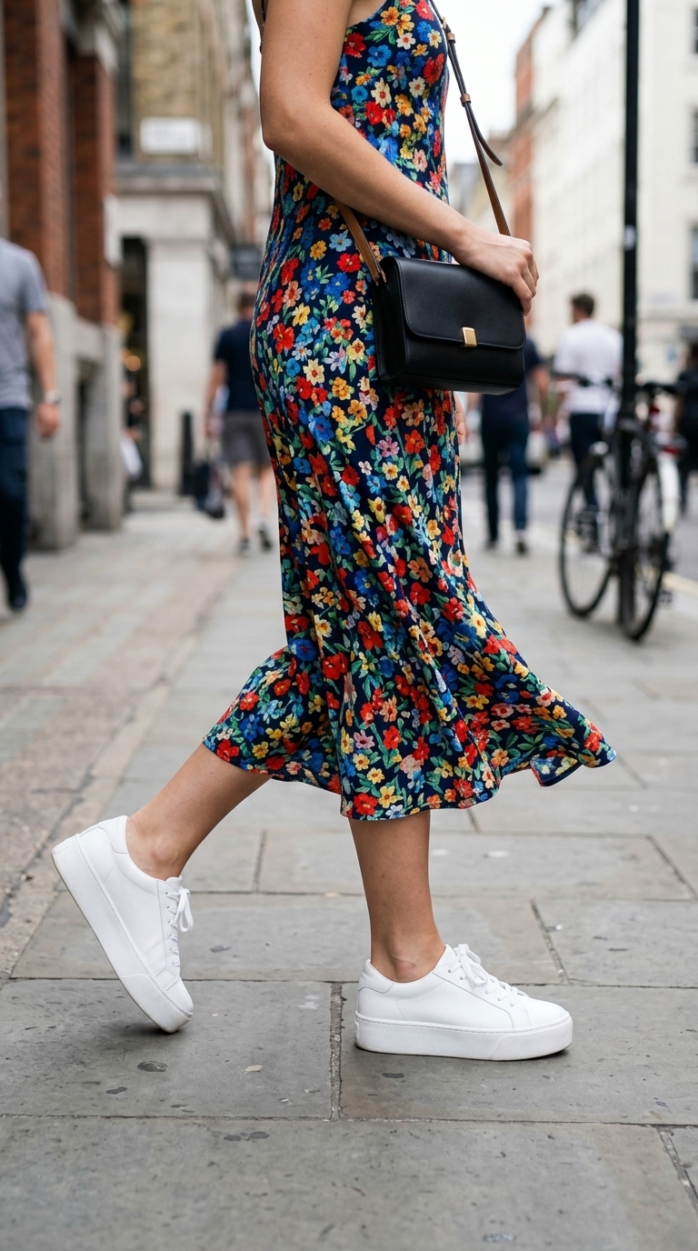 2. Chic Midi Dress & Sneakers Combo