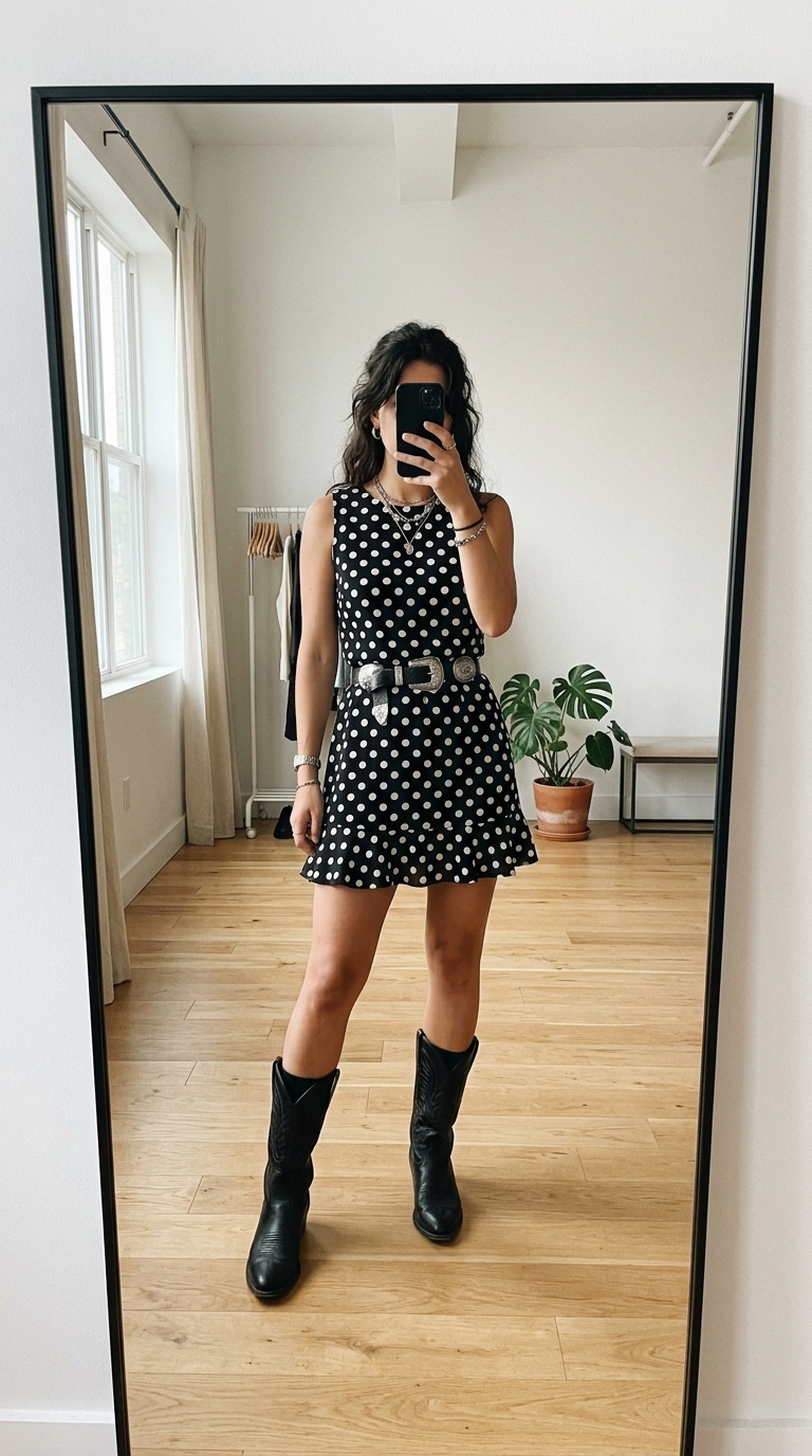 3. Playful Mini Dress & Boots