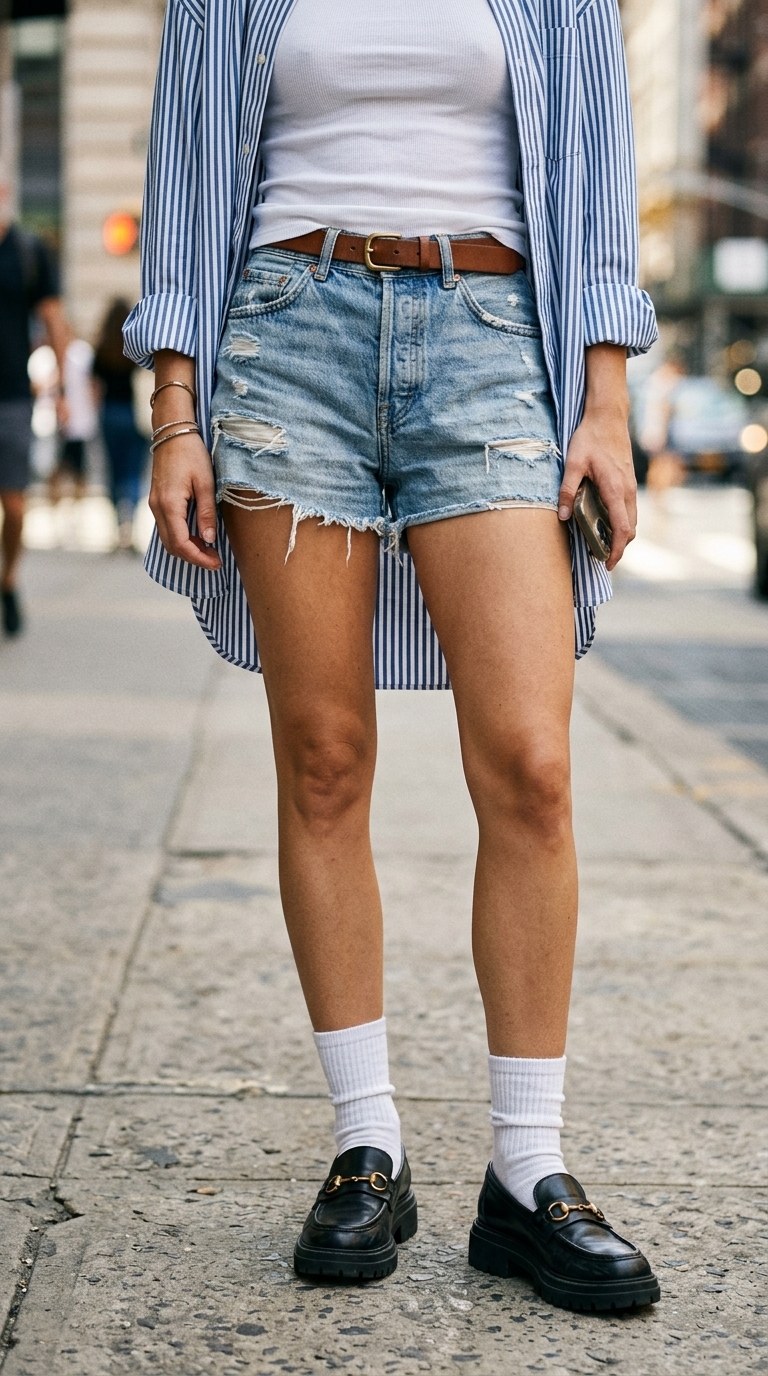 5. Denim Shorts & Oversized Shirt