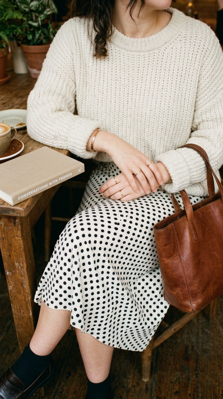 5. Layered Knit & Polka Dot Skirt