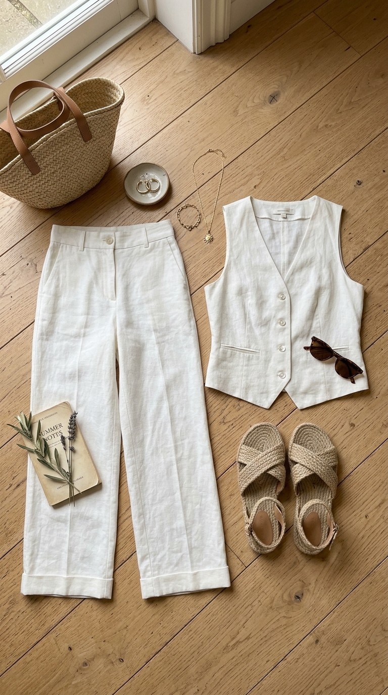 7. Linen Trousers Paired with a Chic Vest Top