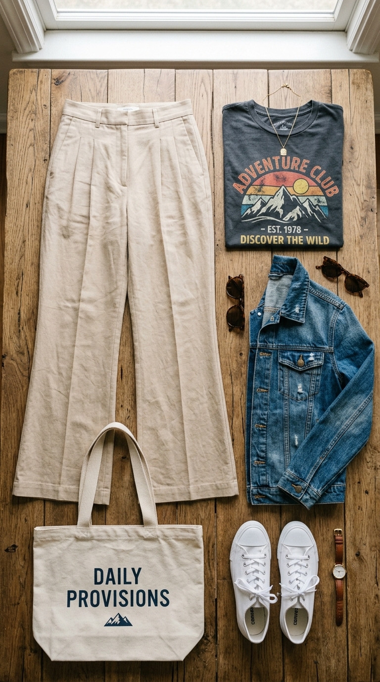 7. Pleated Trousers & Graphic Tee