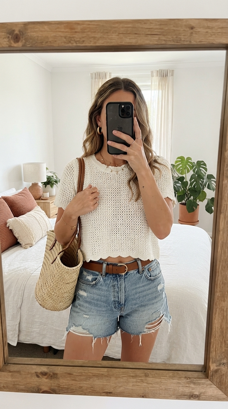 1. Breezy Boho with Denim Shorts
