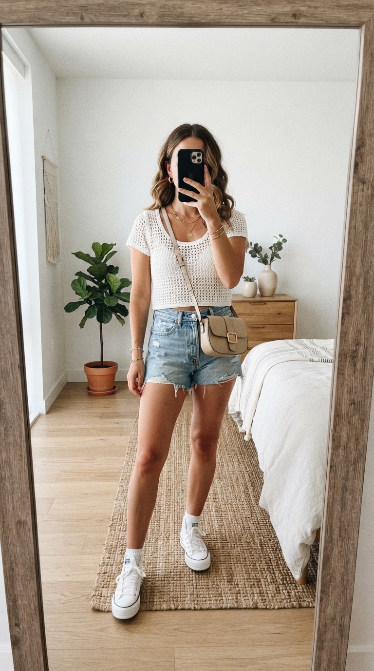1. Easy Breezy with Denim Shorts