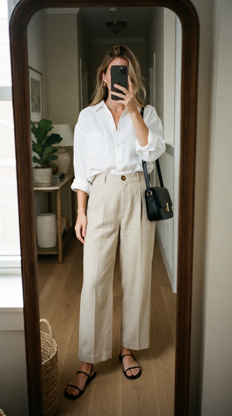 1. Effortless Elegance: White Shirt & Tailored Trousers