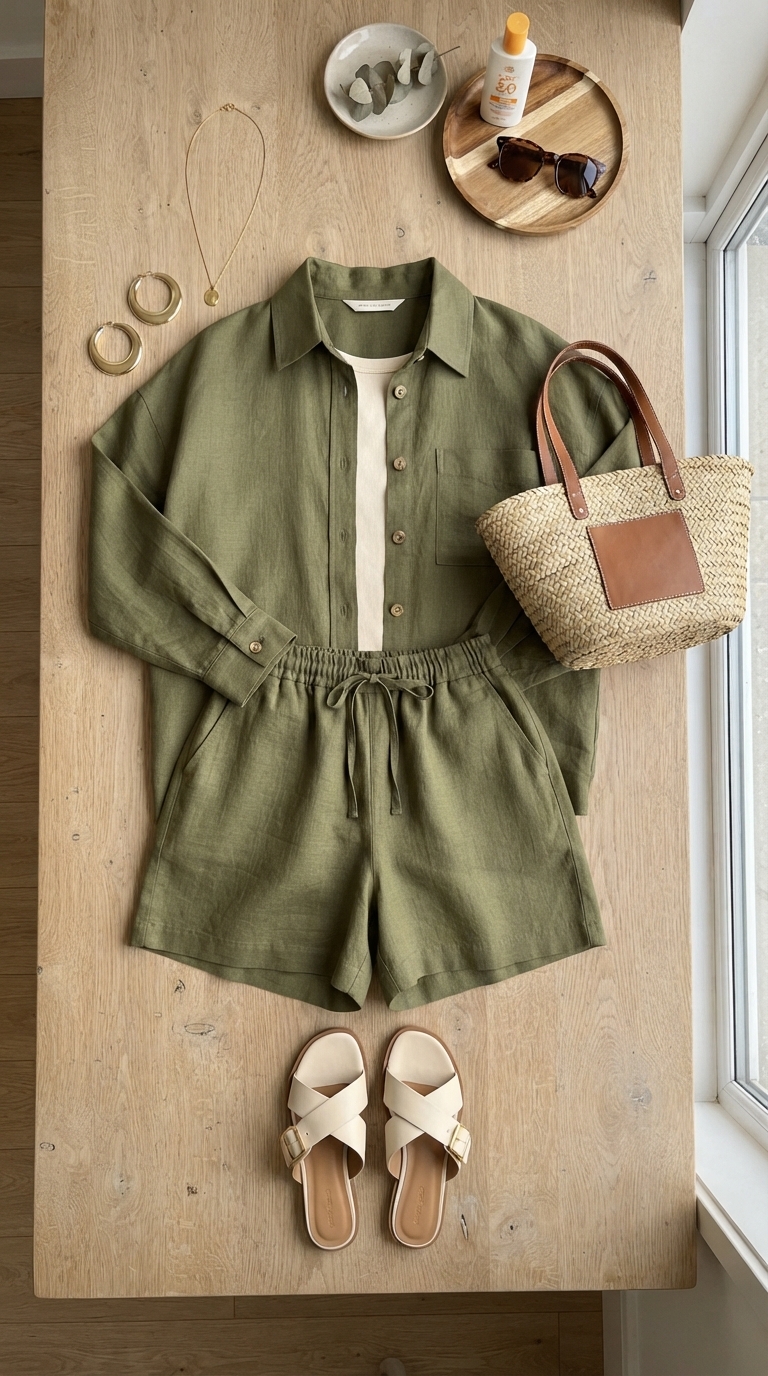 1. Effortless Olive Linen Set