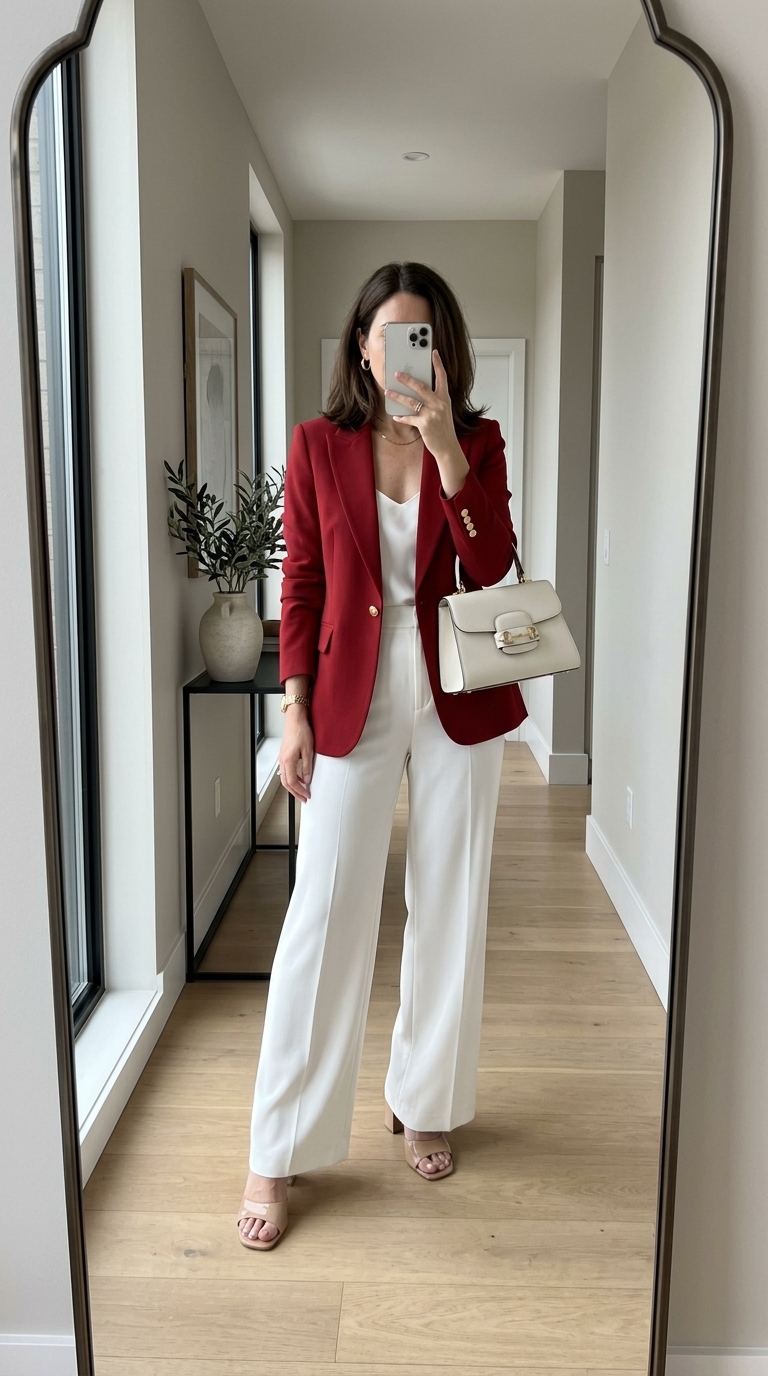 10. Red Blazer & White Trousers