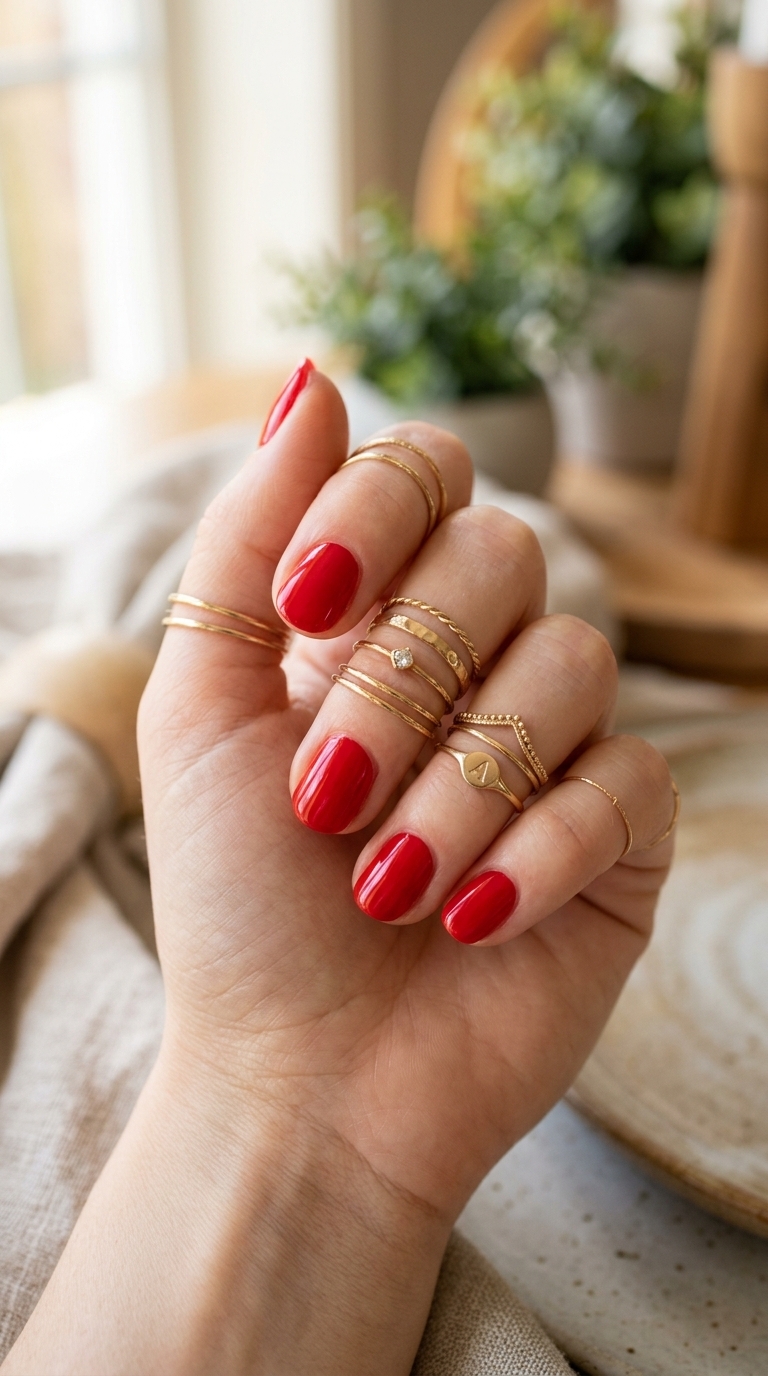 10. Red Nail Polish & Rings Combo
