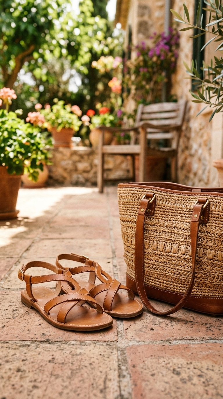 10. Statement Sandals & Woven Bag