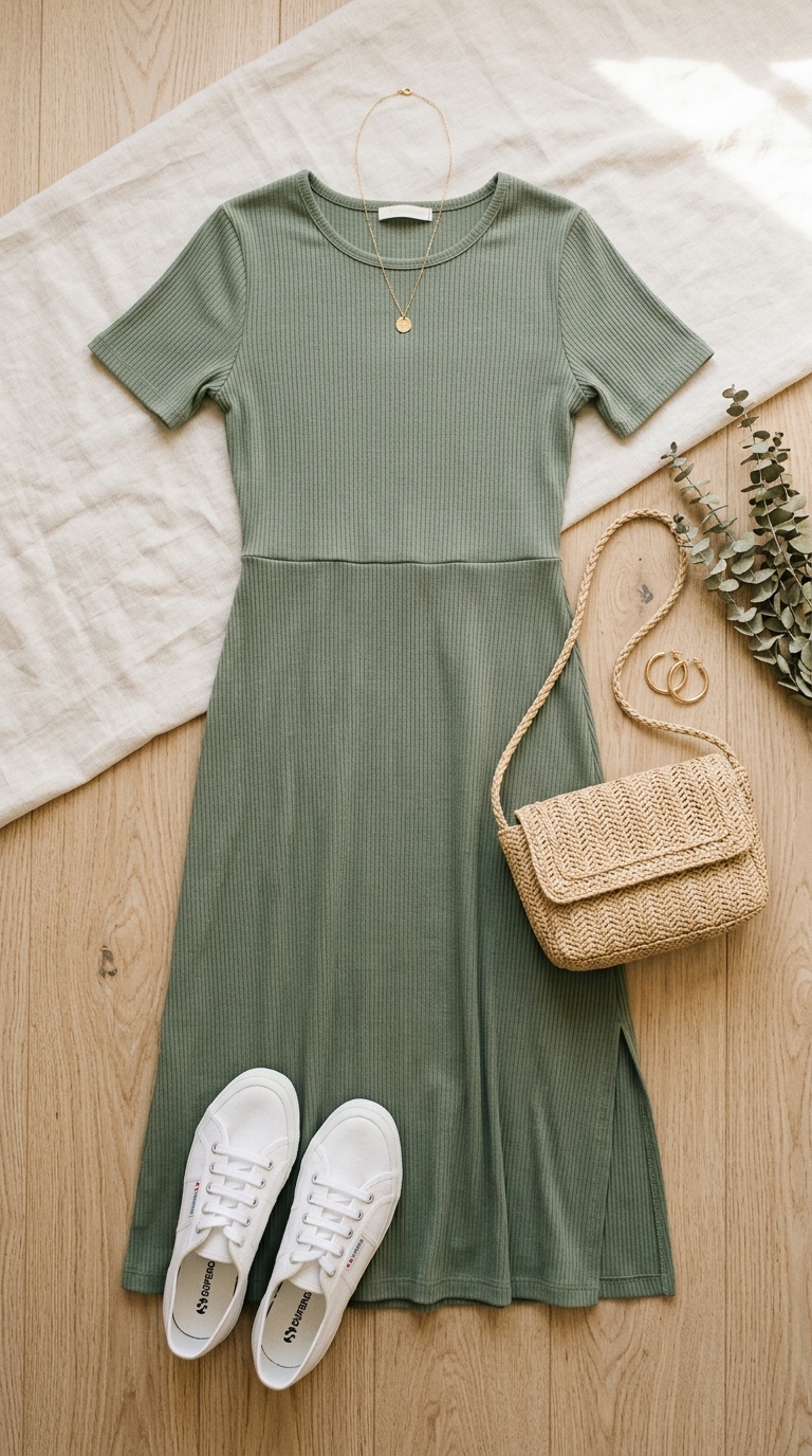 11. Knit Midi Dress & Sneakers: Simple & Sweet