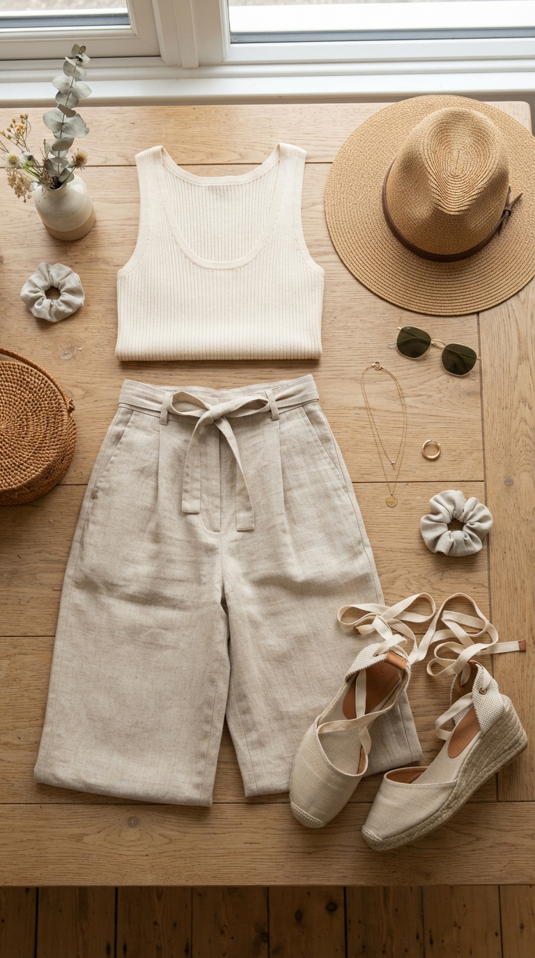 11. Textured Harmony: Knit Tank & Linen Trousers