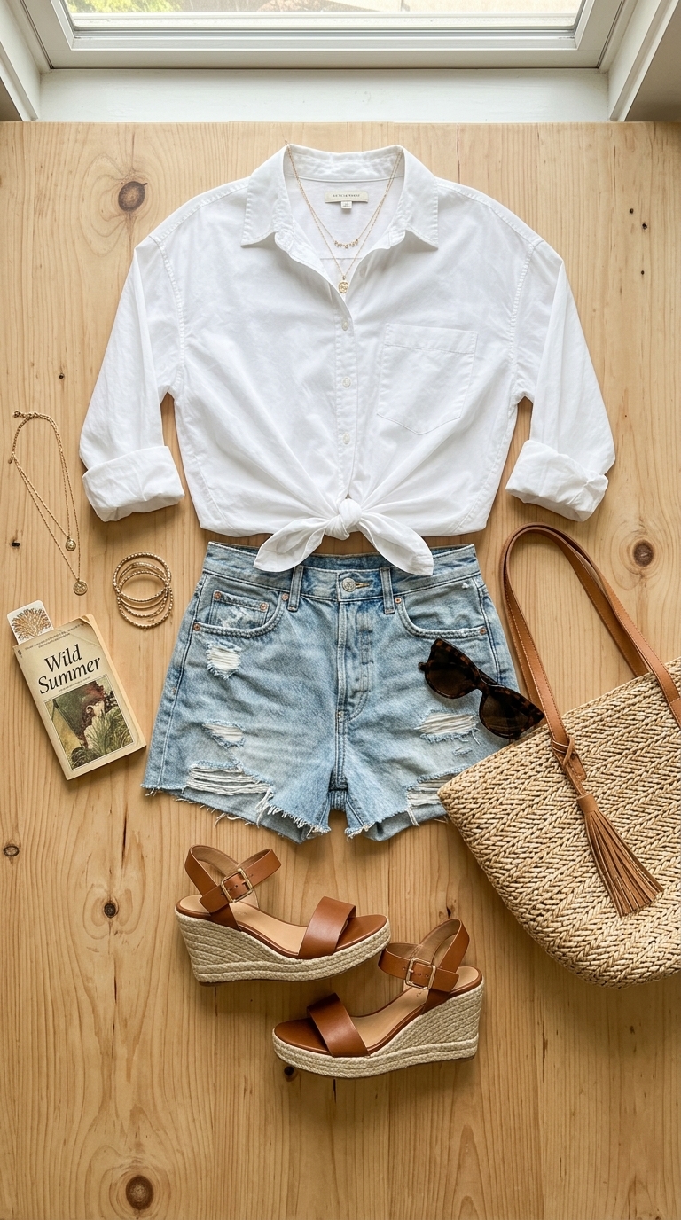 2. Casual Cool with Denim Shorts