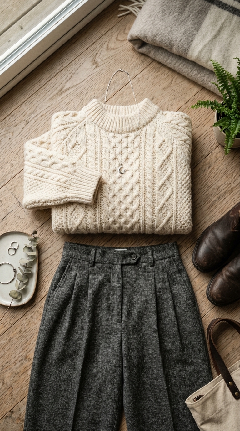 2. Cream Knit & Tailored Trousers Combo