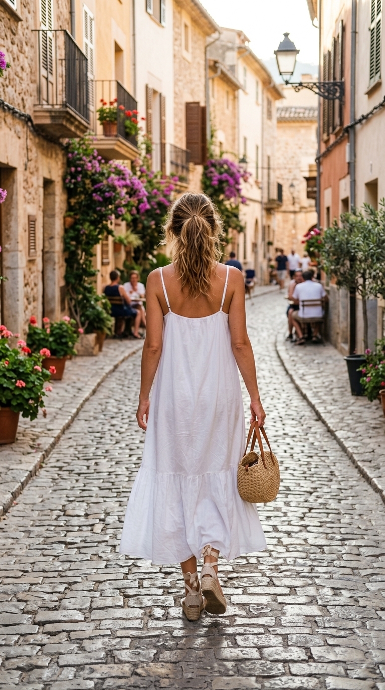 2. Flowy Maxi Dress with Espadrille Wedges