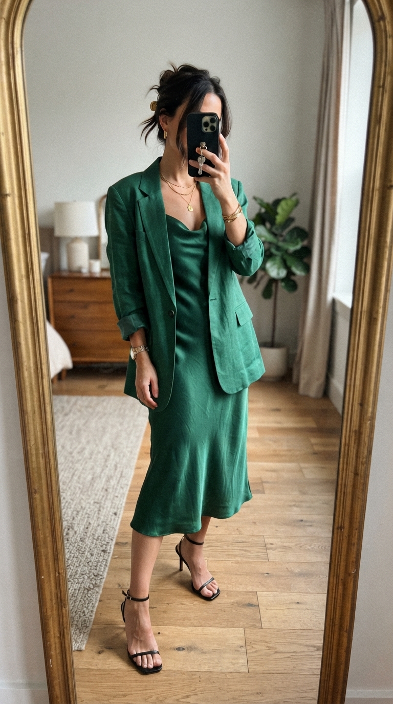 2. Go Modern Minimalist with a Chic Satin Slip Dress