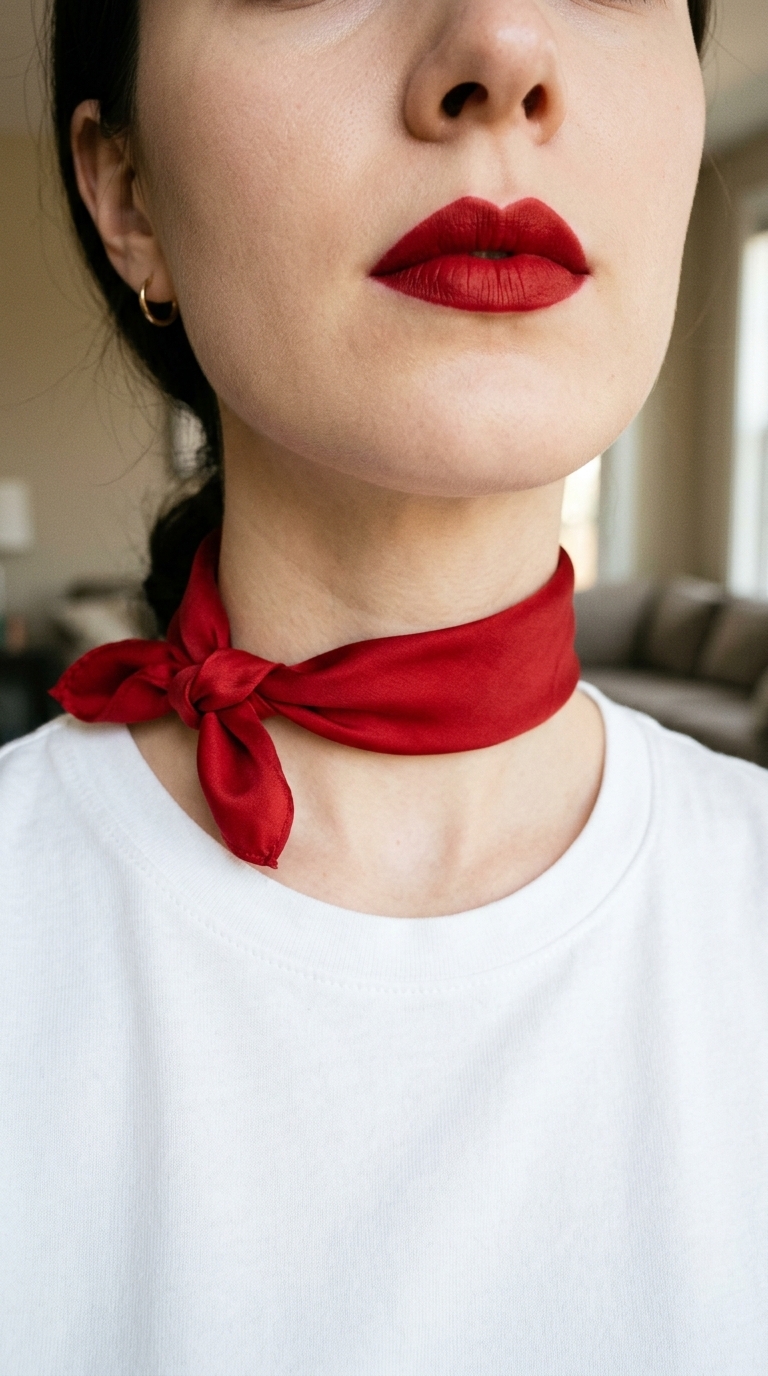 3. A Bold Red Lip and Matching Scarf