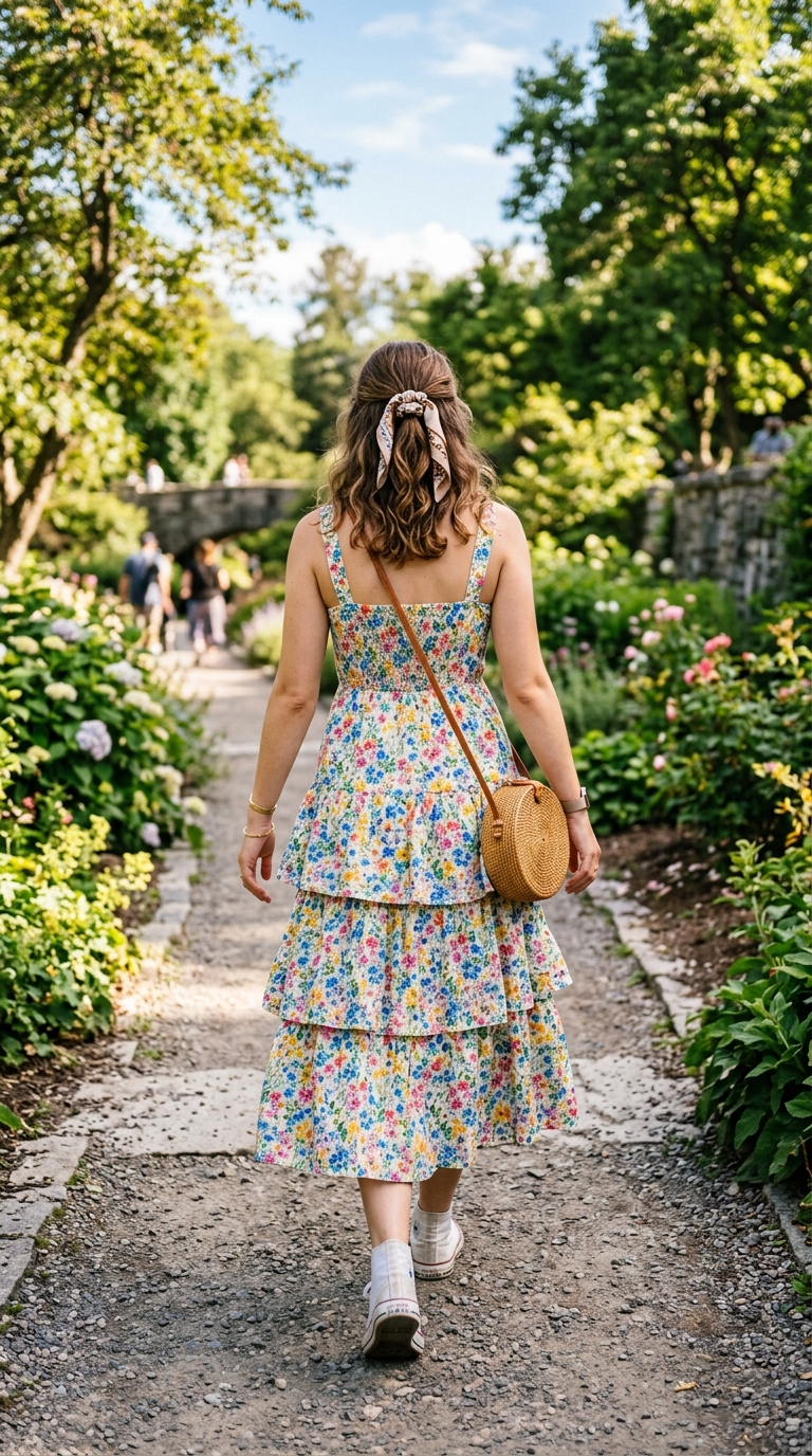 3. Breezy & Bright: Flowy Sundress & White Sneakers