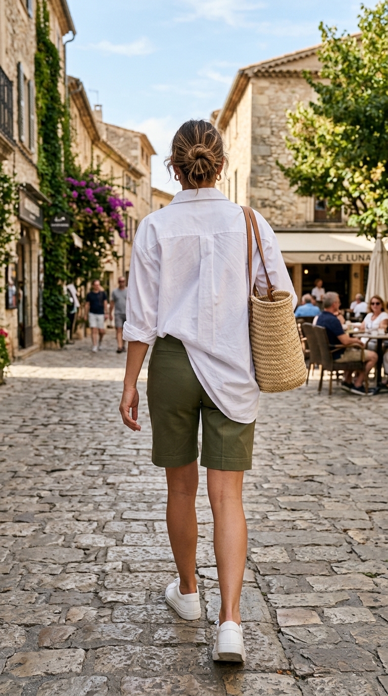 3. Tailored Shorts + Crisp Button-Up