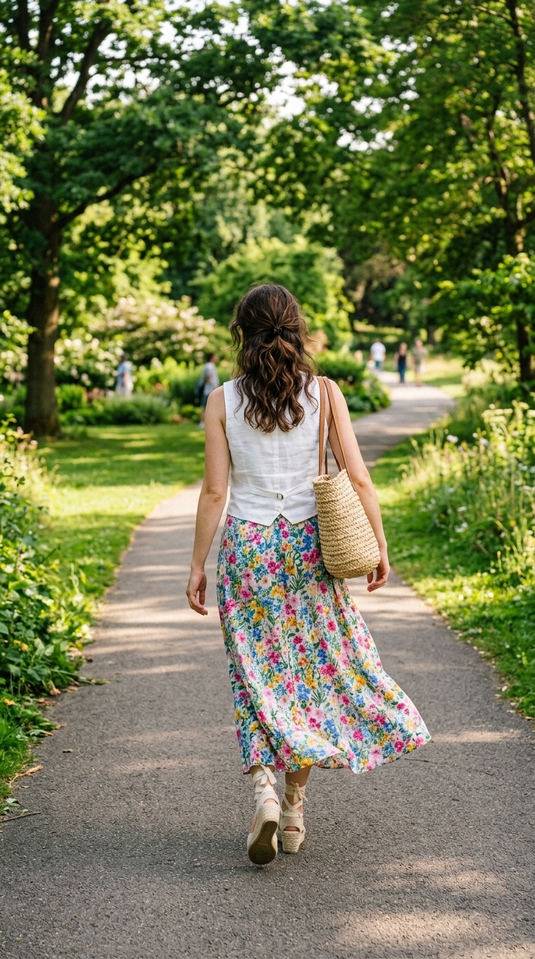4. Breezy Linen Vest & Maxi Skirt