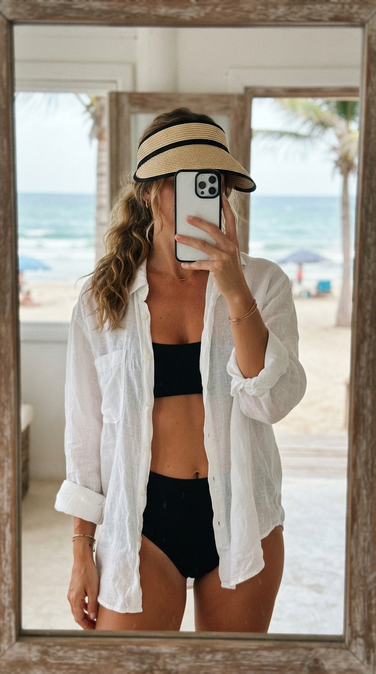 4. Easy Swimsuit Cover-up with a Straw Visor