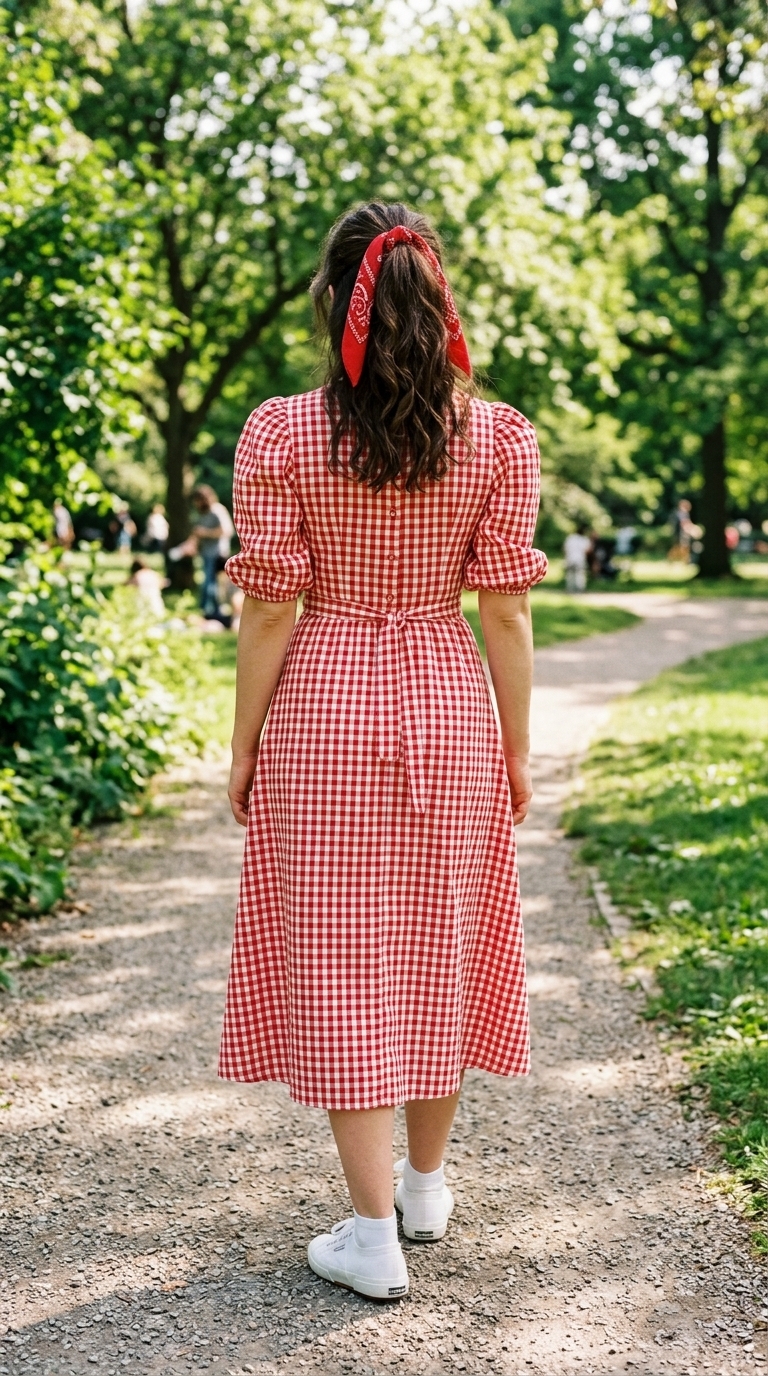 4. Red Gingham Dress & Sneakers