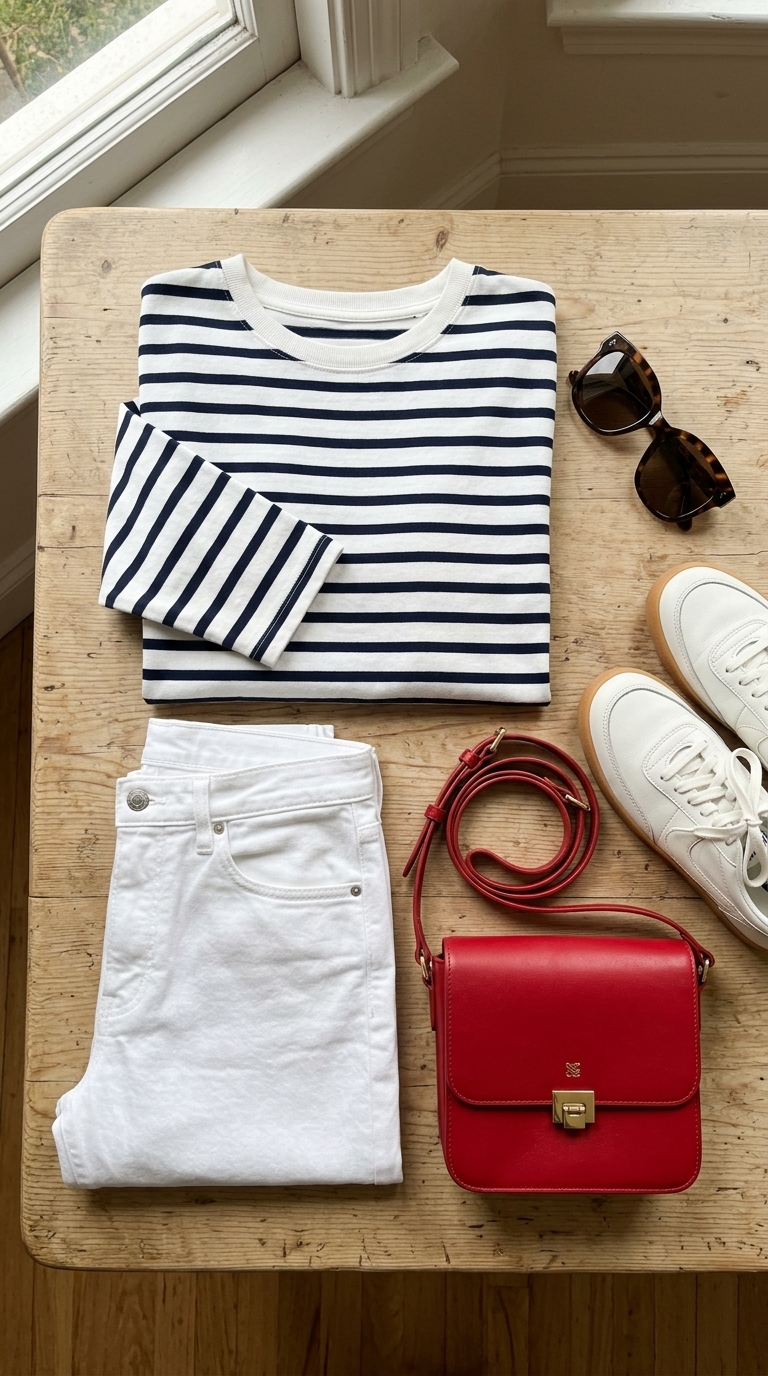 4. Striped Breton Top & White Denim