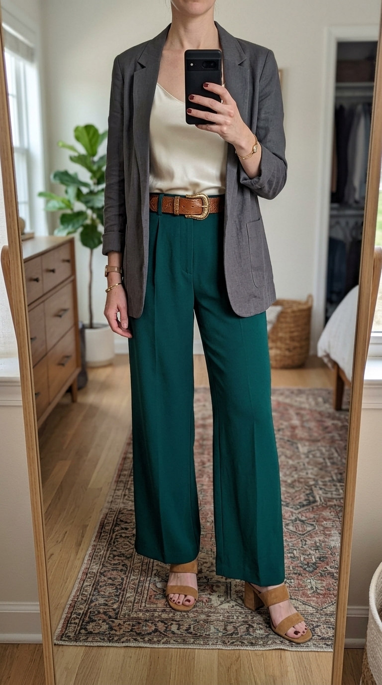 4. Wide-Leg Trousers & Silk Camisole