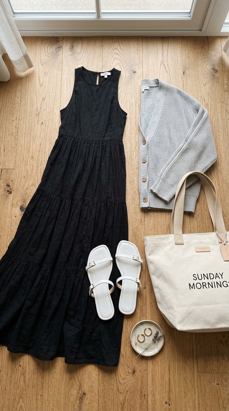 5. Flowy Maxi Dress & Lightweight Cardigan