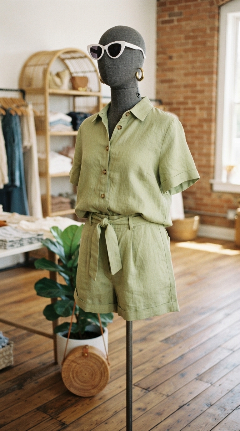 5. Linen Shorts Set & Statement Sunnies