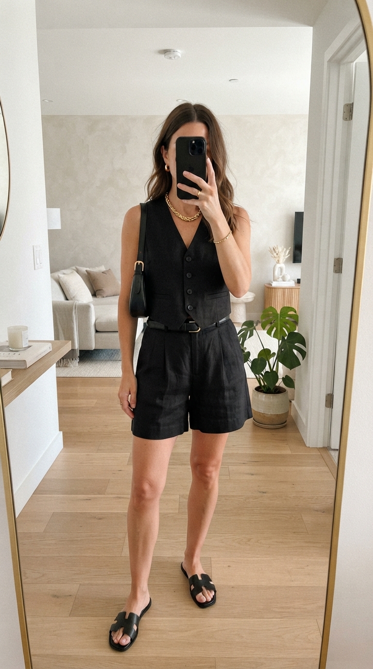 5. Linen Shorts & Vest Set for a Polished Look