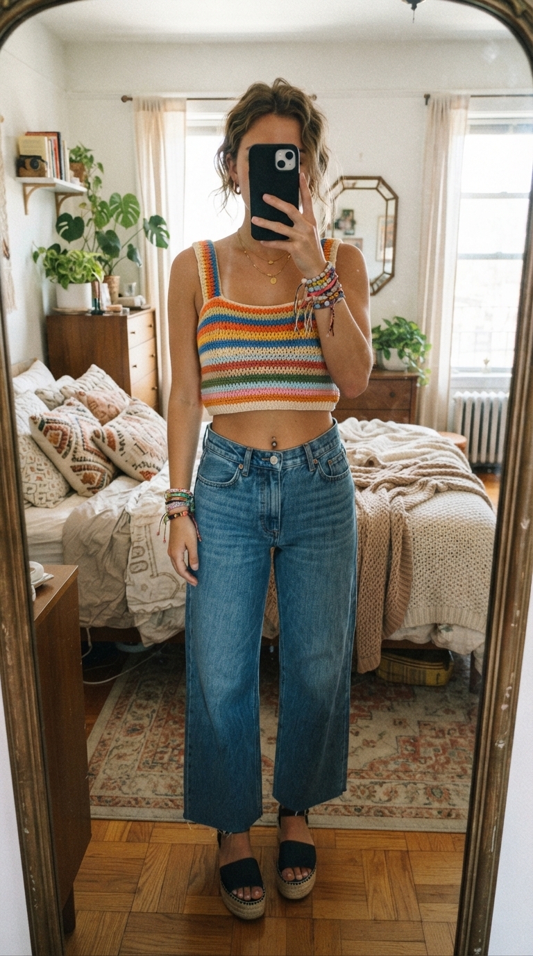 5. Retro Cool with Wide-Leg Jeans