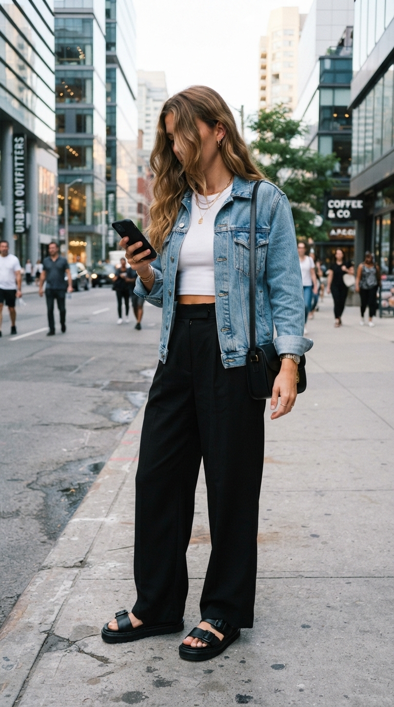 5. With Wide-Leg Trousers & Crop Top