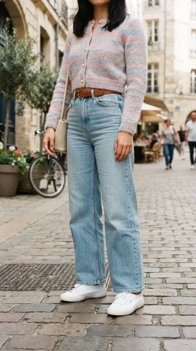 6. Cozy Cool: Wide-Leg Jeans & Cropped Cardigan