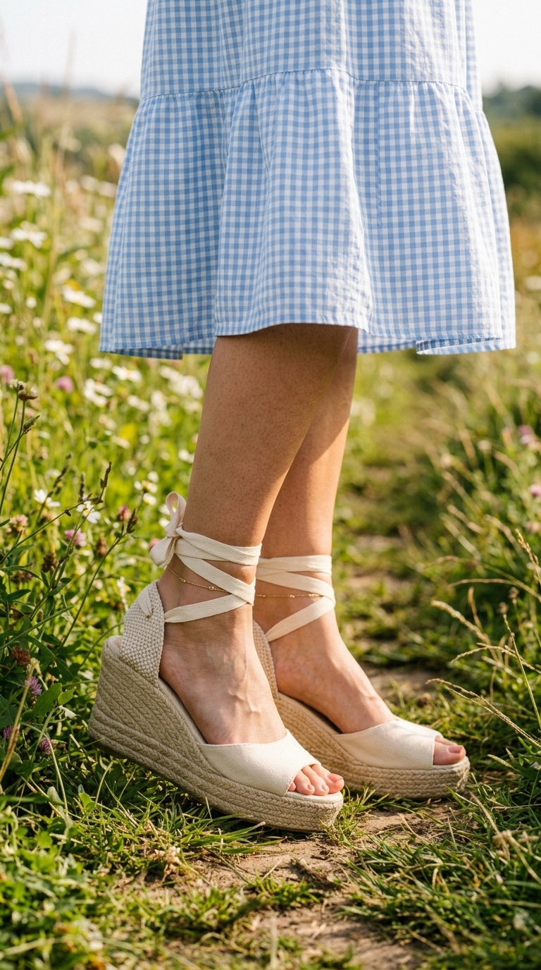 6. Gingham Dress & Espadrille Sandals for Sweet Charm
