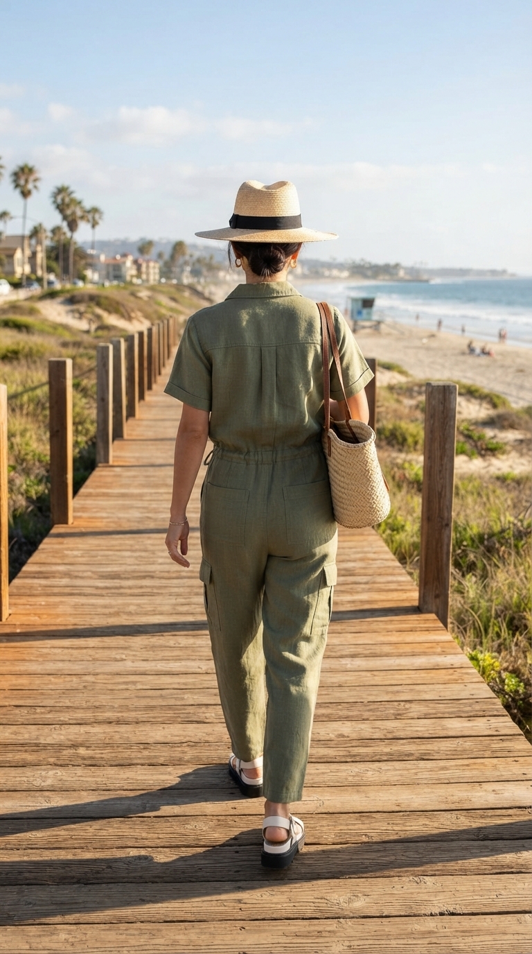 6. Olive Jumpsuit for Vacation Vibes