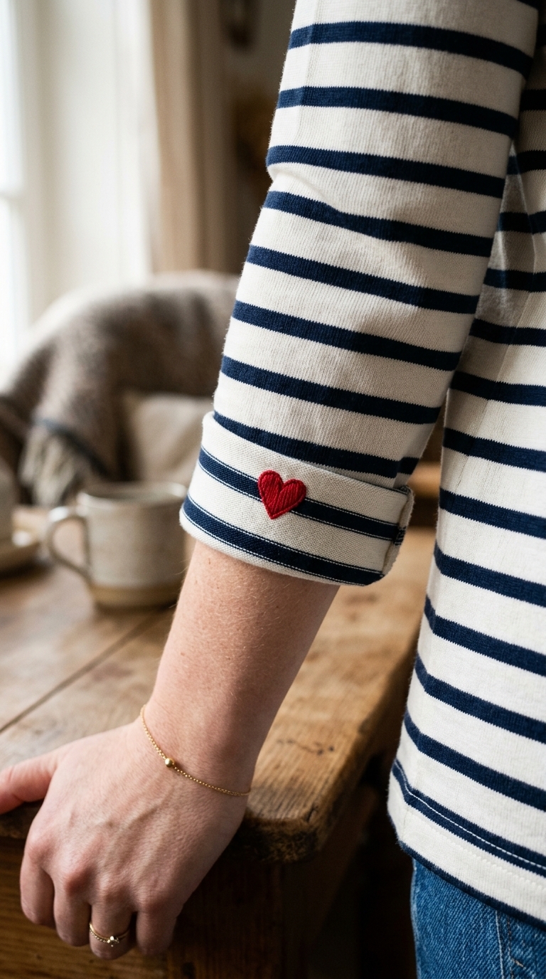 6. Striped Top with Red Details