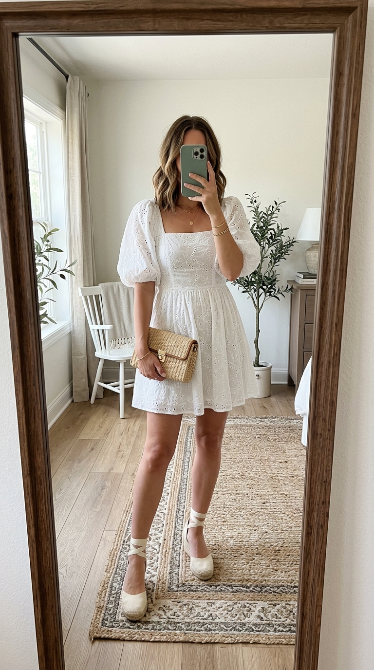 6. The Romantic White Eyelet Dress: Santorini Dreamer