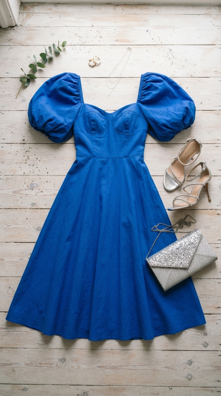 7. Classic A-Line Midi with Statement Sleeves