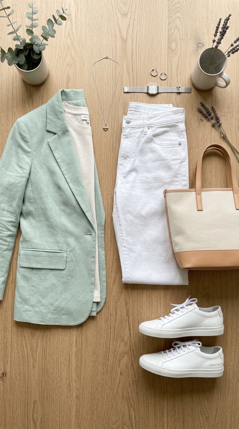 7. Lightweight Blazer & White Denim