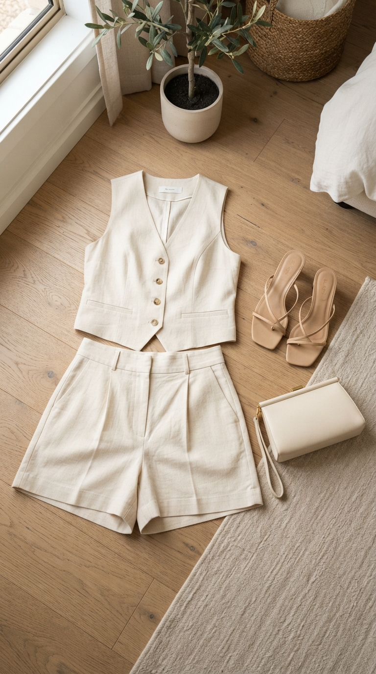 7. Modern Minimalist: Tailored Shorts & Matching Vest