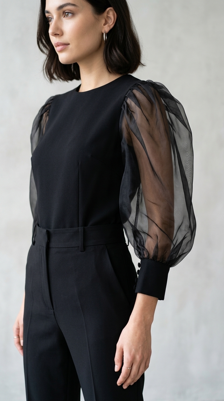 7. Sheer Sleeves on a Structured Top