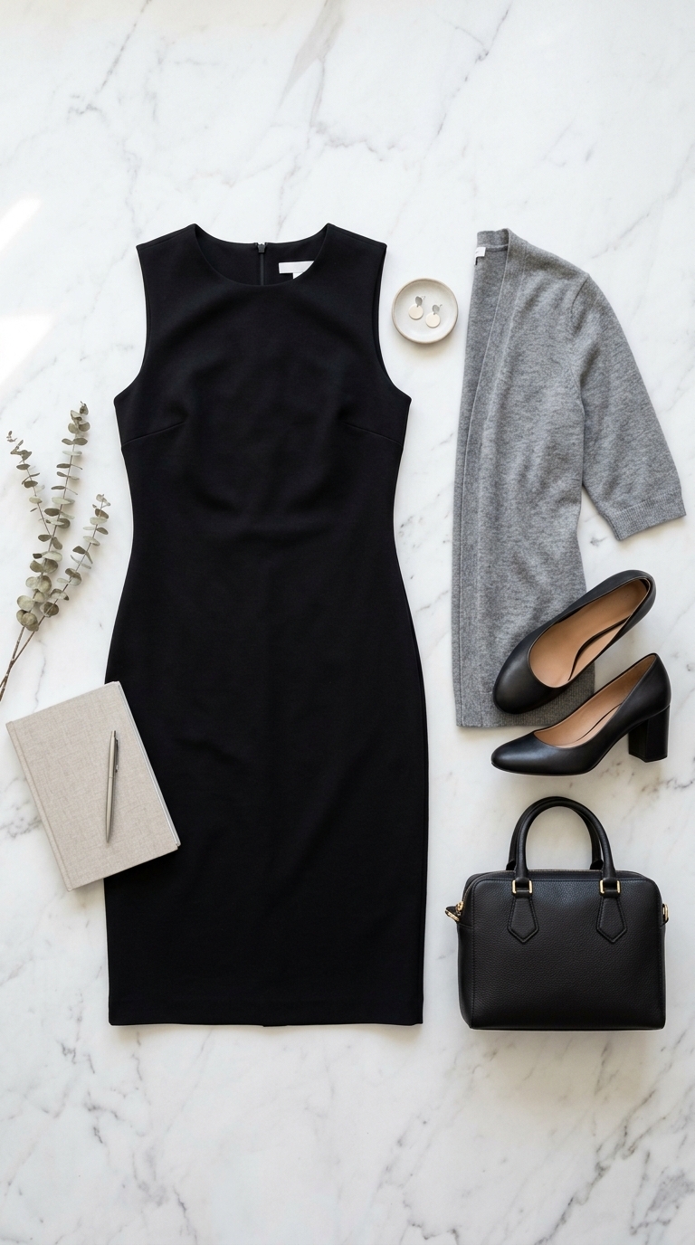 7. Sleeveless Sheath Dress & Lightweight Cardigan