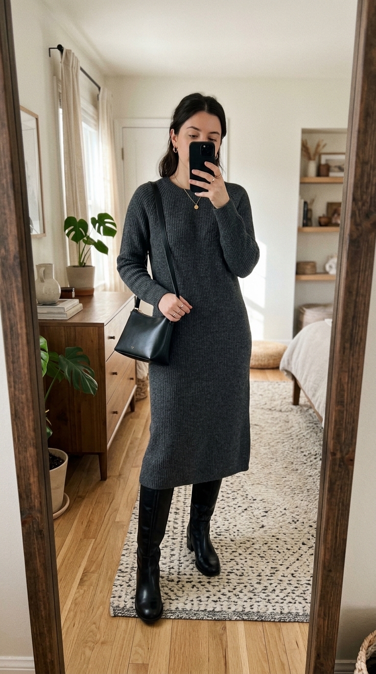 7. The Sophisticated Grey Knit Dress