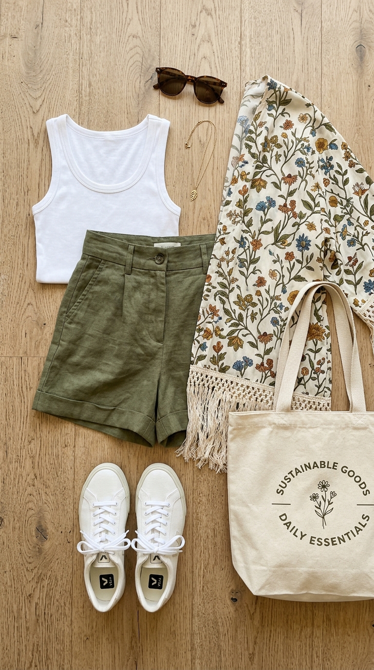 8. Casual Day Trip Outfit: Shorts & Kimono