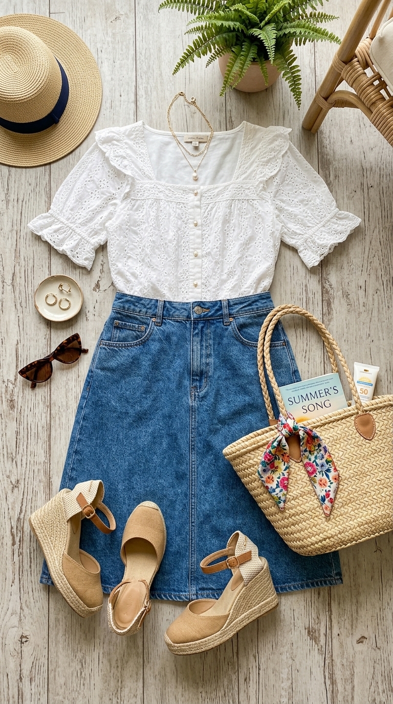 8. Loose Blouse + A-Line Skirt