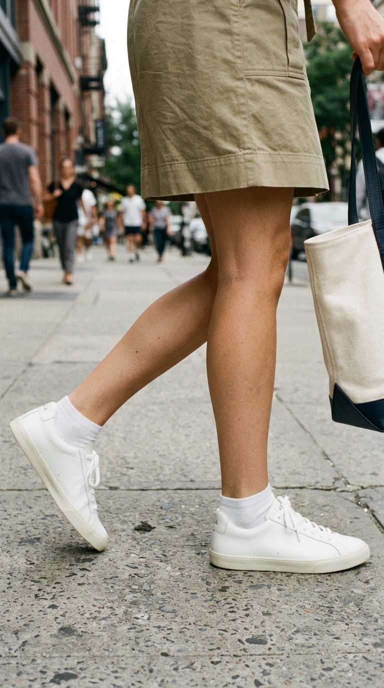 8. Modern Utility Dress & Chic Sneakers