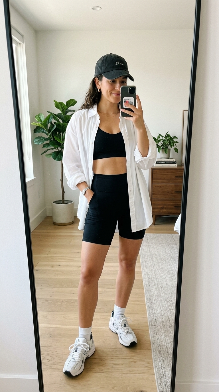 9. Oversized Poplin Shirt with Bike Shorts