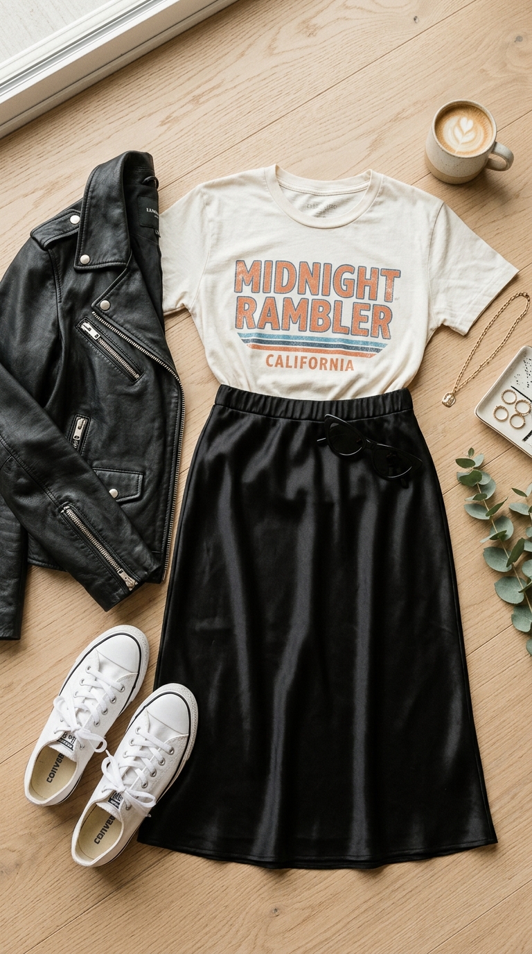 9. Slip Skirt & Graphic Tee: Unexpectedly Chic