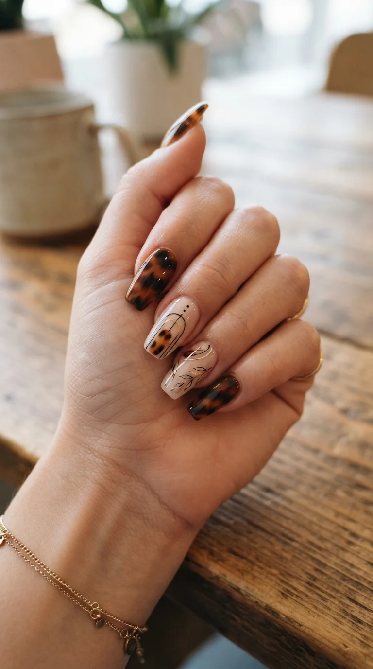 11. Tortoiseshell with Minimalist Line Art