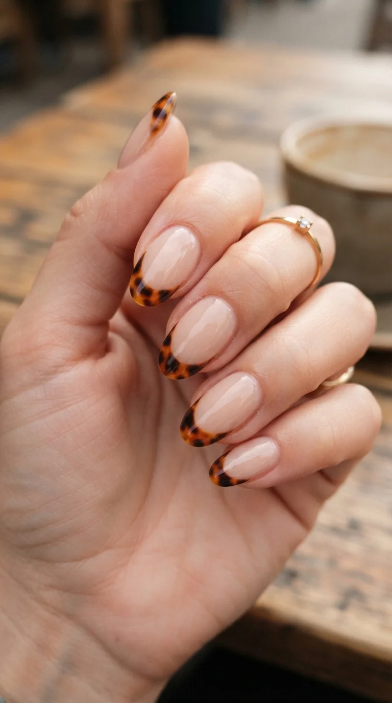 8. Tortoiseshell French Manicure Twist
